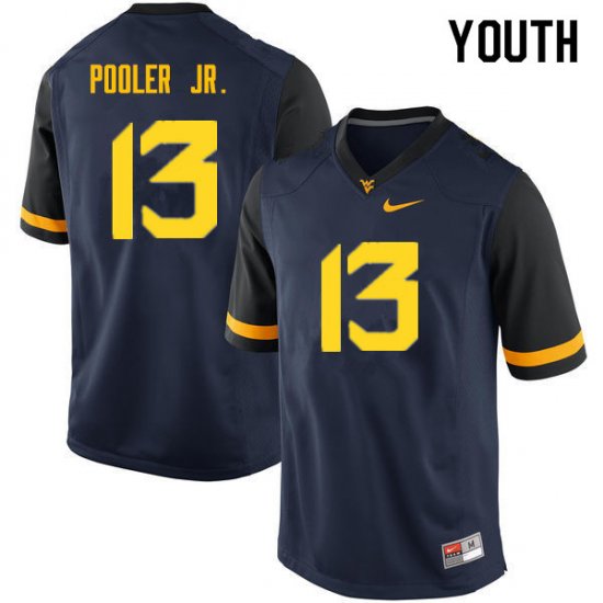 Youth West Virginia Mountaineers NCAA #13 Jeffery Pooler Jr. Navy Authentic Nike Stitched College Football Jersey XL15X84PI